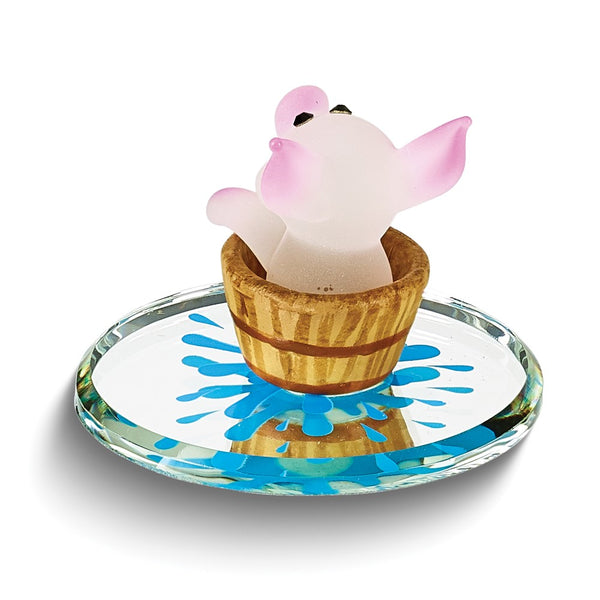 Glass Baron WEE Pig in Tub Handcrafted Glass Figurine