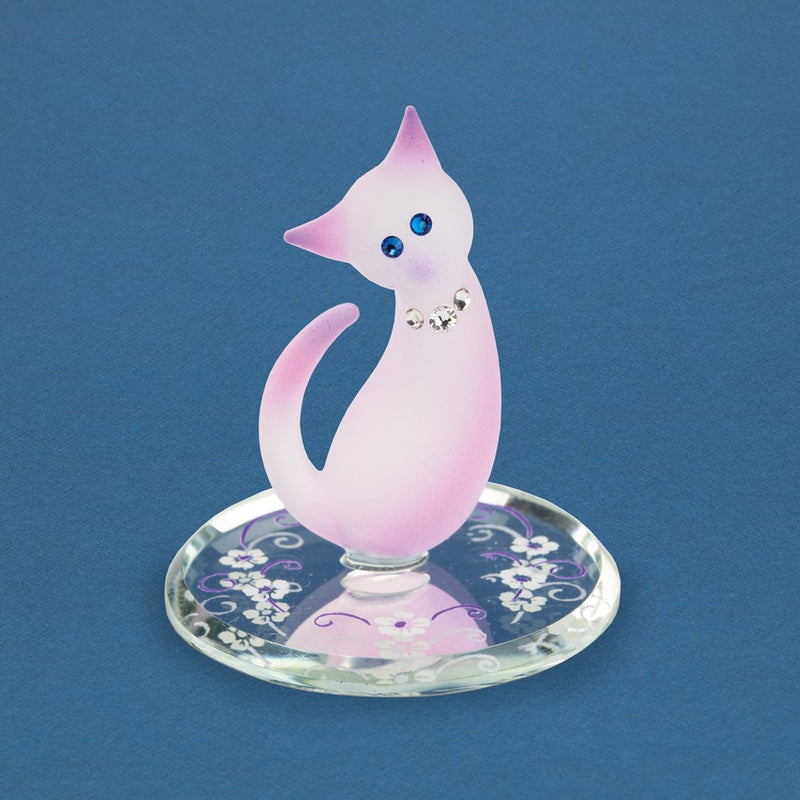 Glass Baron Pink Cat Handcrafted Glass Figurine
