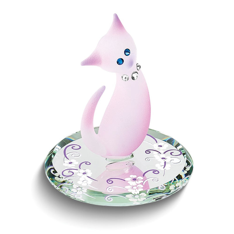 Glass Baron Pink Cat Handcrafted Glass Figurine