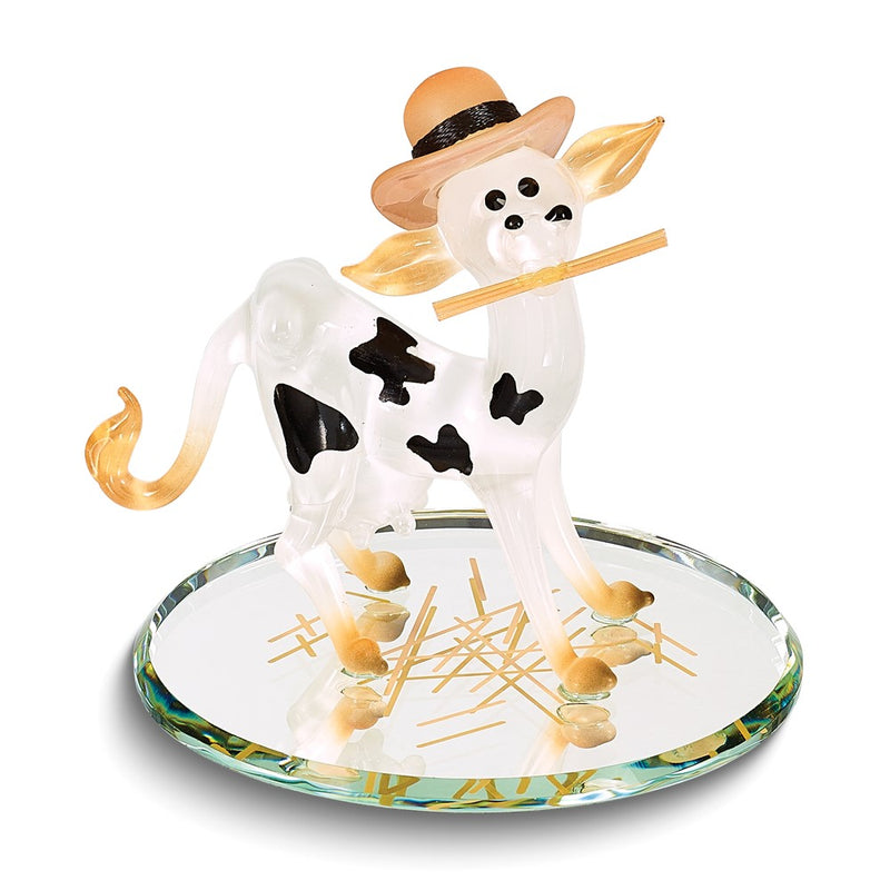 Glass Baron Lola Cow Wearing Hat Handcrafted Glass Figurine