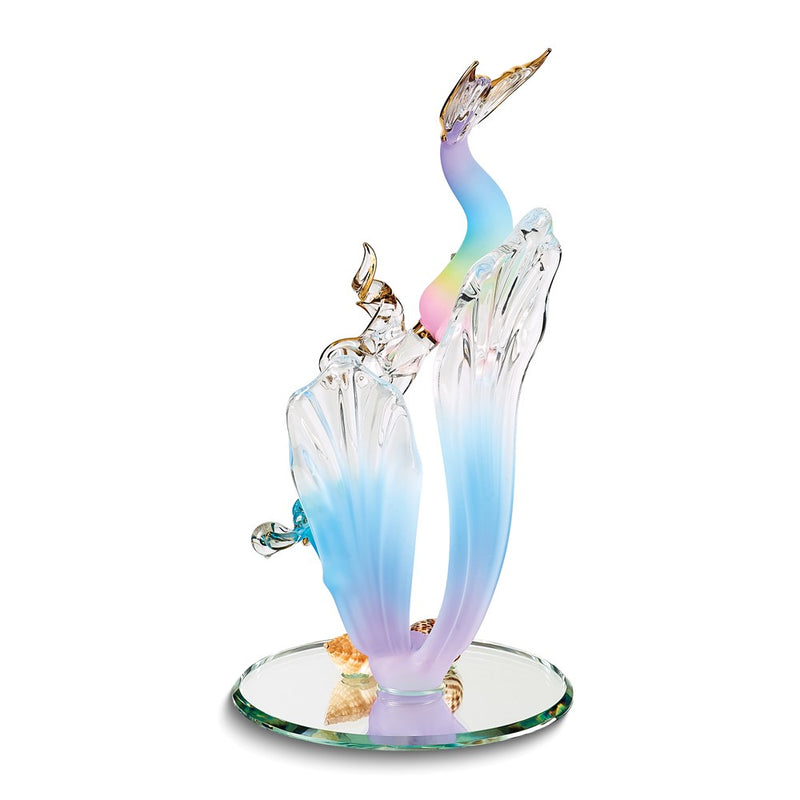 Glass Baron Mermaid and Turtle with Shells Handcrafted Glass Figurine