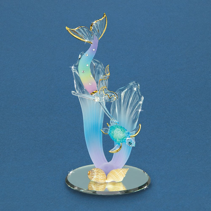 Glass Baron Mermaid and Turtle with Shells Handcrafted Glass Figurine
