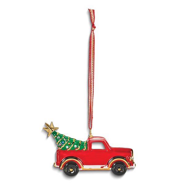 Glass Baron Christmas Tree in Red Truck Glass Ornament