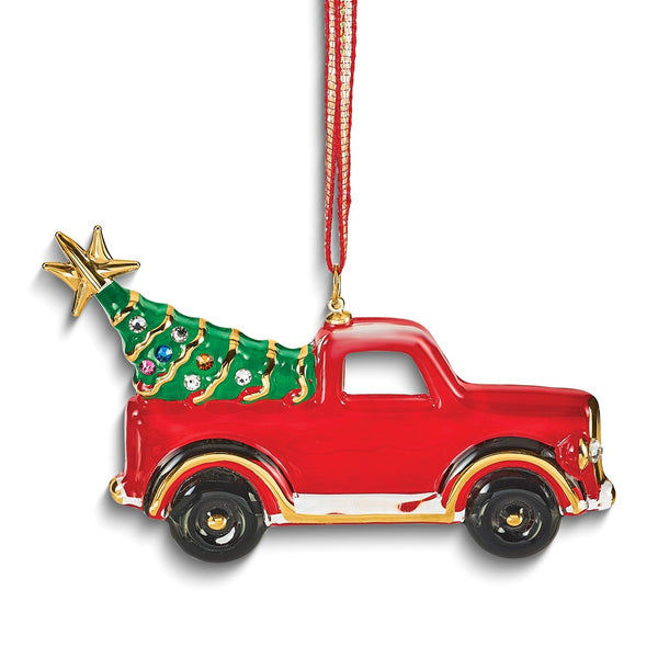 Glass Baron Christmas Tree in Red Truck Glass Ornament