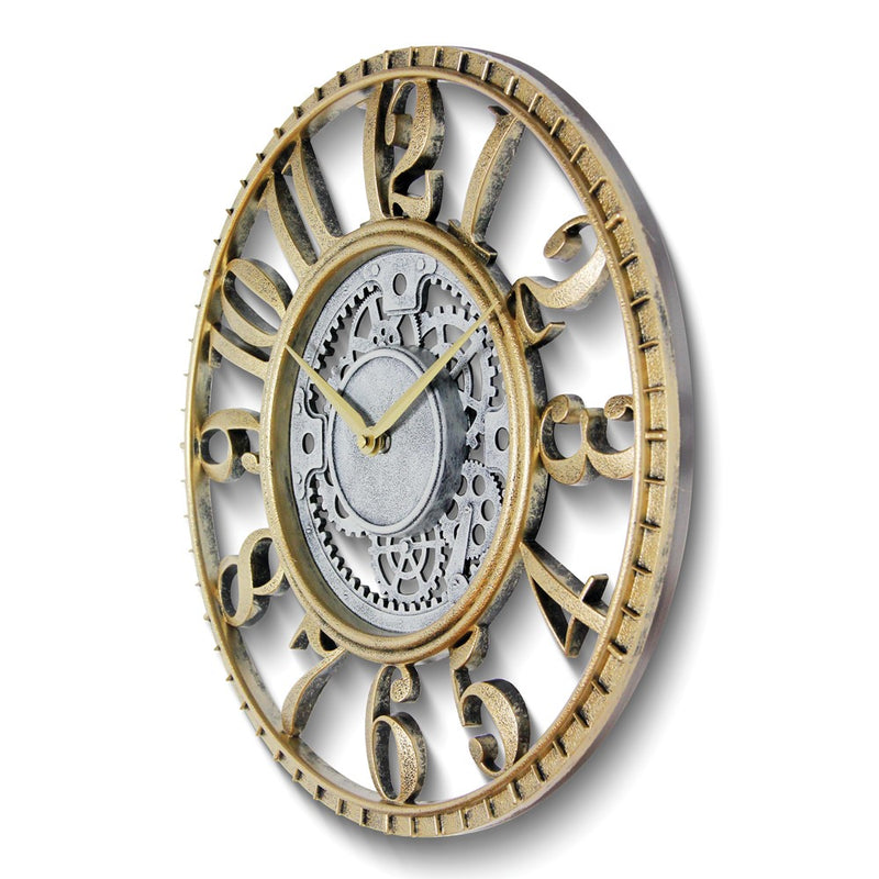 Weathered Gold-tone Finish Open Gear Dial Quartz Wall Clock