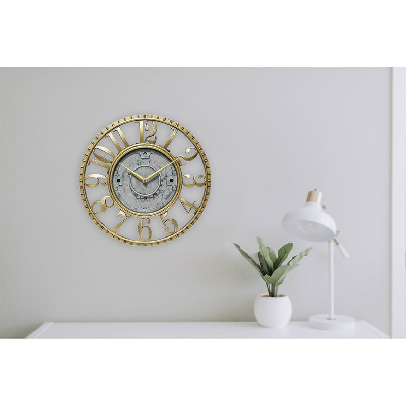 Weathered Gold-tone Finish Open Gear Dial Quartz Wall Clock