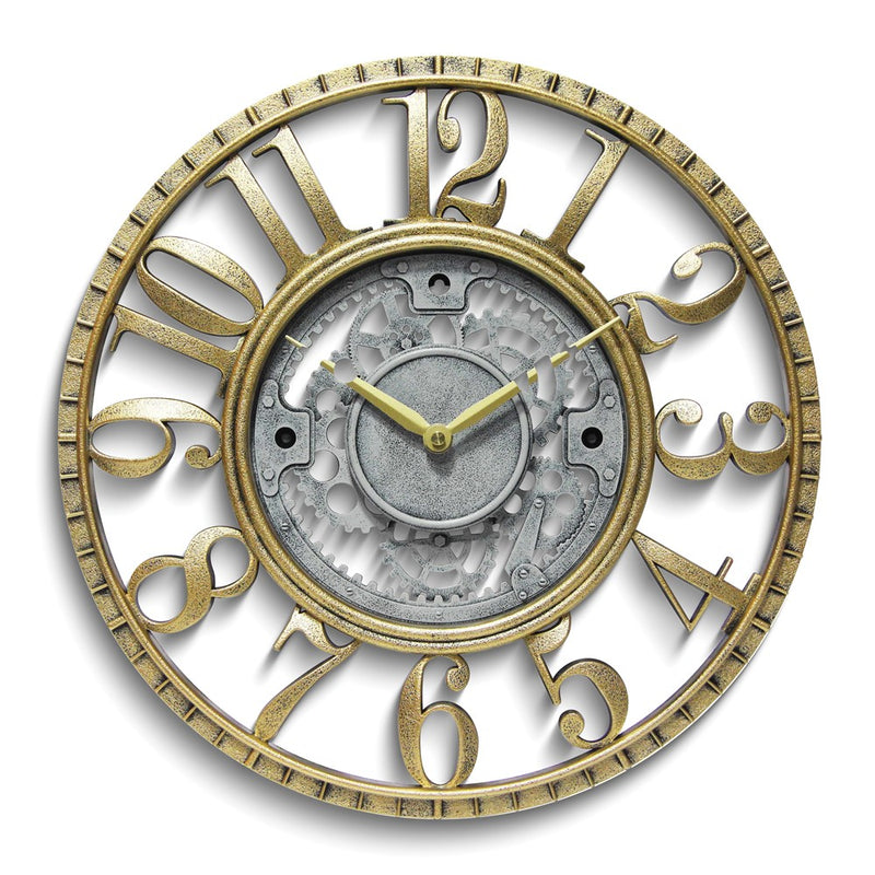 Weathered Gold-tone Finish Open Gear Dial Quartz Wall Clock