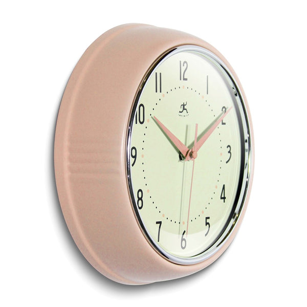 Retro Rose Blush Metal Quartz Wall Clock with Silent Movement