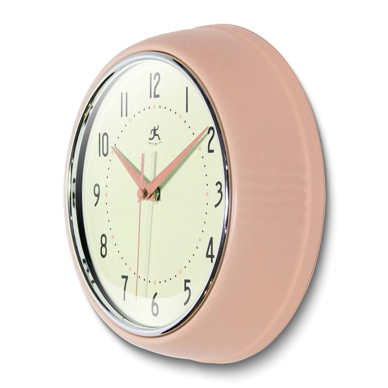 Retro Rose Blush Metal Quartz Wall Clock with Silent Movement