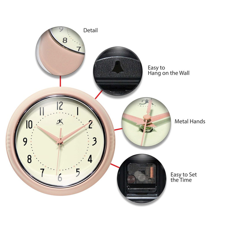 Retro Rose Blush Metal Quartz Wall Clock with Silent Movement