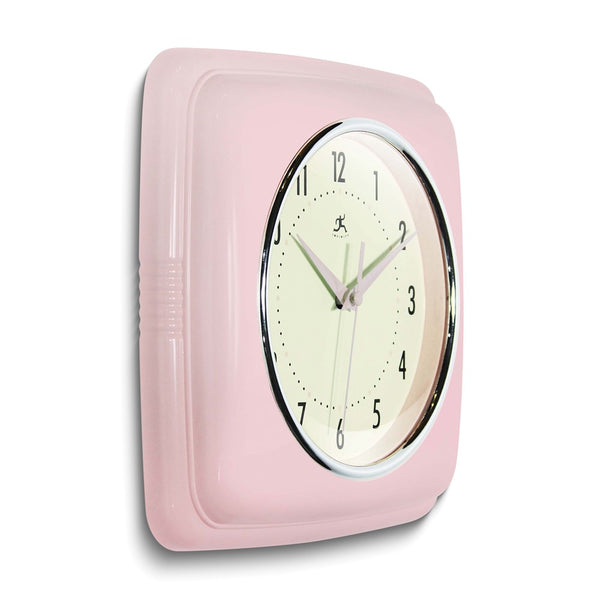 Square Retro Rose Blush Finish Metal Quartz Wall Clock with Silent Movement