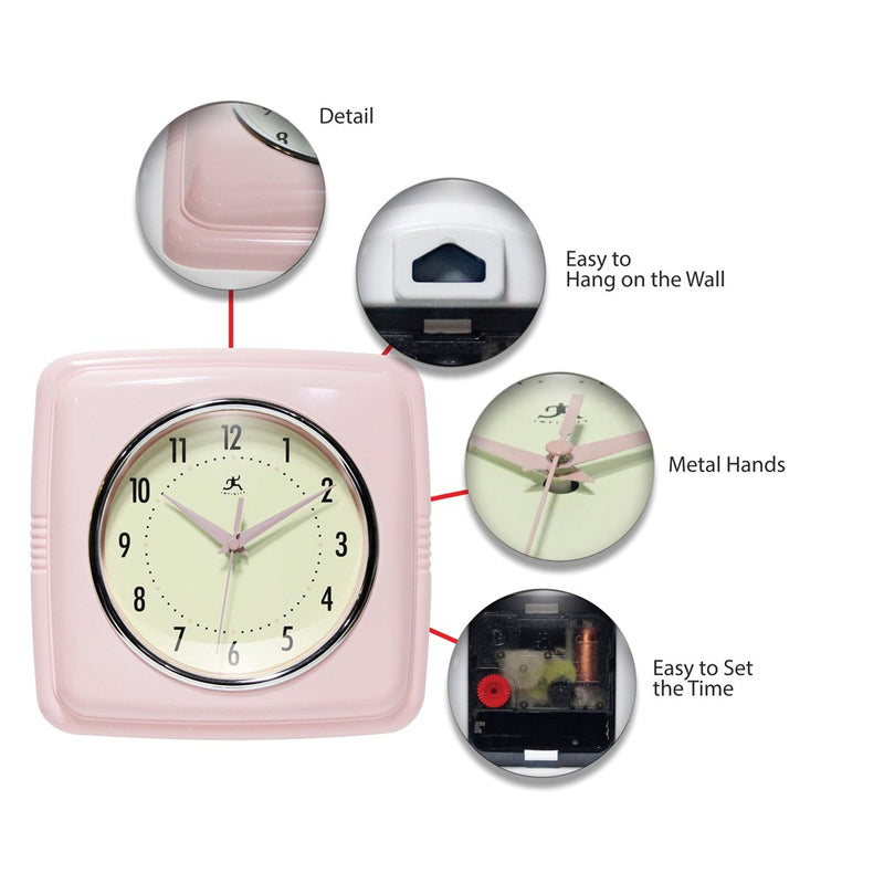 Square Retro Rose Blush Finish Metal Quartz Wall Clock with Silent Movement