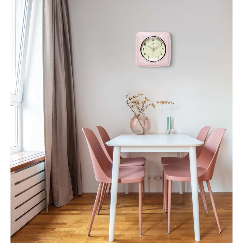 Square Retro Rose Blush Finish Metal Quartz Wall Clock with Silent Movement