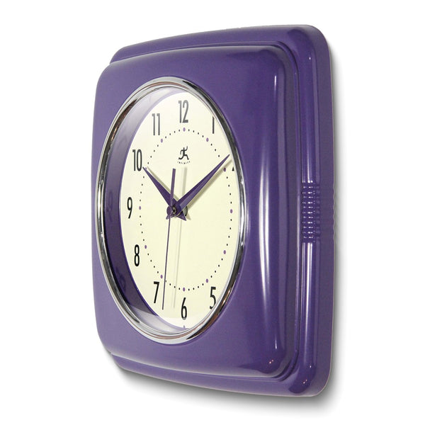 Square Retro Purple Finish Metal Quartz Wall Clock with Silent Movement