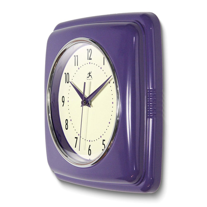 Square Retro Purple Finish Metal Quartz Wall Clock with Silent Movement