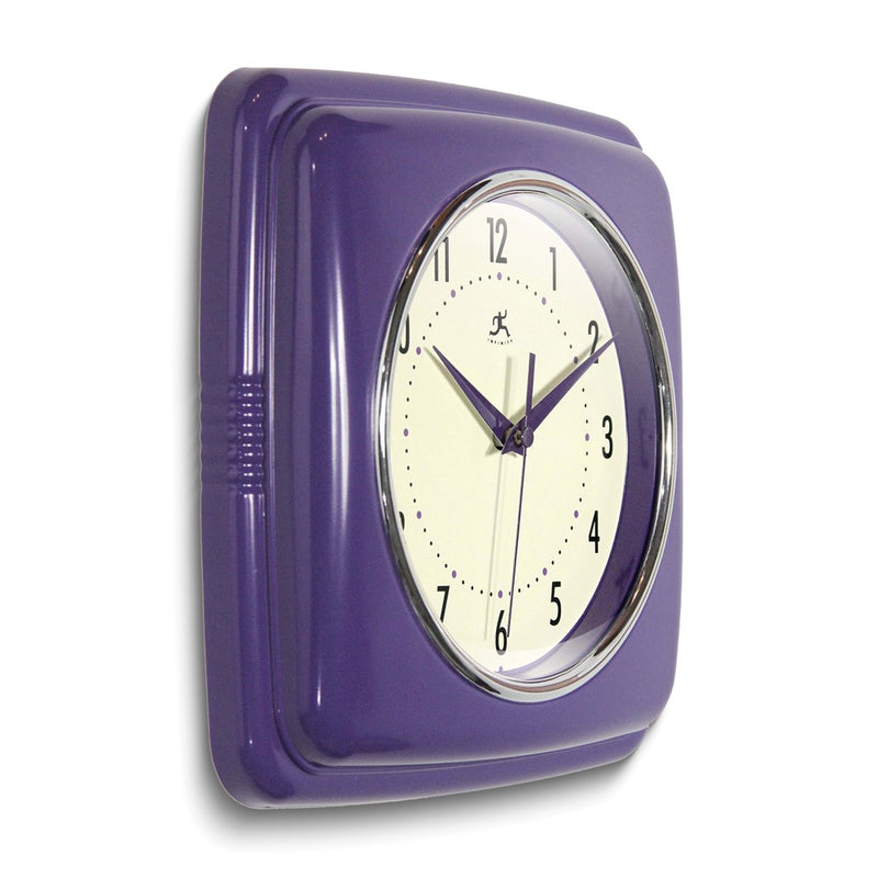 Square Retro Purple Finish Metal Quartz Wall Clock with Silent Movement