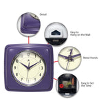 Square Retro Purple Finish Metal Quartz Wall Clock with Silent Movement