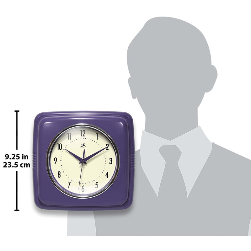 Square Retro Purple Finish Metal Quartz Wall Clock with Silent Movement
