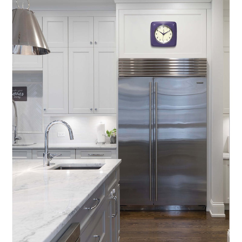 Square Retro Purple Finish Metal Quartz Wall Clock with Silent Movement