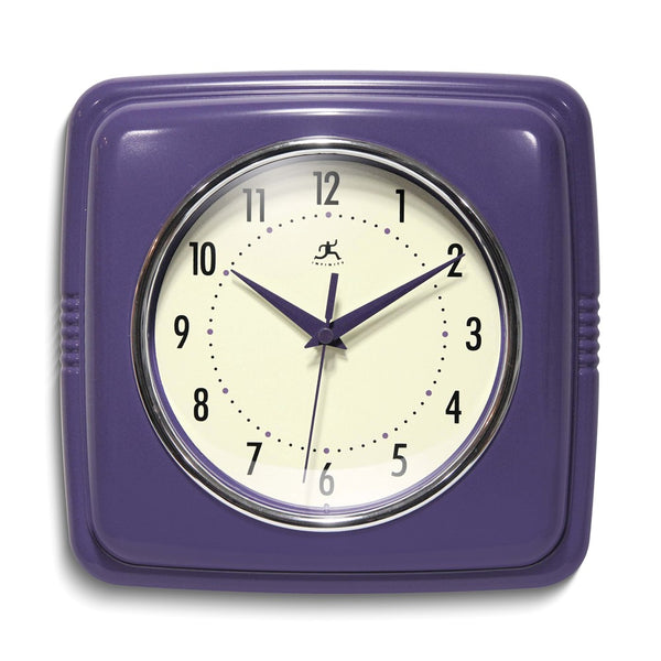 Square Retro Purple Finish Metal Quartz Wall Clock with Silent Movement