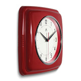 Square Retro Red Finish Metal Quartz Wall Clock with Silent Movement