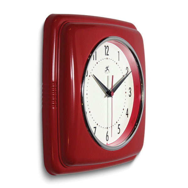 Square Retro Red Finish Metal Quartz Wall Clock with Silent Movement