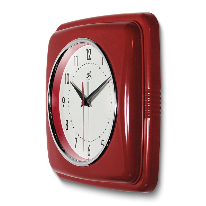 Square Retro Red Finish Metal Quartz Wall Clock with Silent Movement