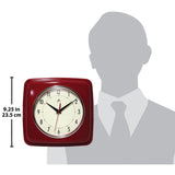 Square Retro Red Finish Metal Quartz Wall Clock with Silent Movement