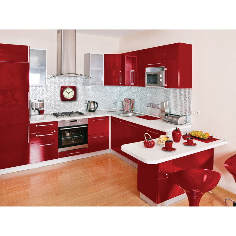 Square Retro Red Finish Metal Quartz Wall Clock with Silent Movement