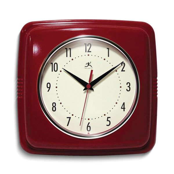 Square Retro Red Finish Metal Quartz Wall Clock with Silent Movement