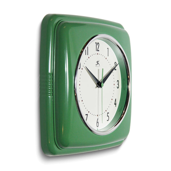 Square Retro Green Finish Metal Quartz Wall Clock with Silent Movement