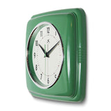 Square Retro Green Finish Metal Quartz Wall Clock with Silent Movement