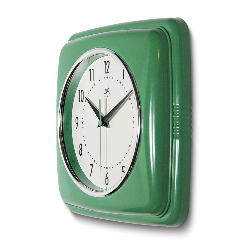 Square Retro Green Finish Metal Quartz Wall Clock with Silent Movement