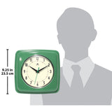 Square Retro Green Finish Metal Quartz Wall Clock with Silent Movement