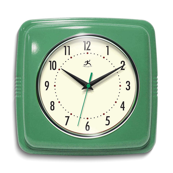 Square Retro Green Finish Metal Quartz Wall Clock with Silent Movement