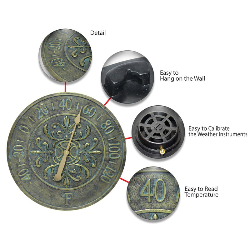 Blanc Fleur Aged Bronze Finish Indoor and Outdoor Water Resistant Wall Clock