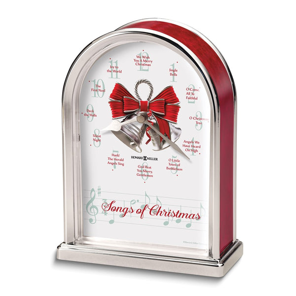 Howard Miller Songs of Christmas Red and Silver-tone Musical (Plays 12 Christmas Carols) Table Clock