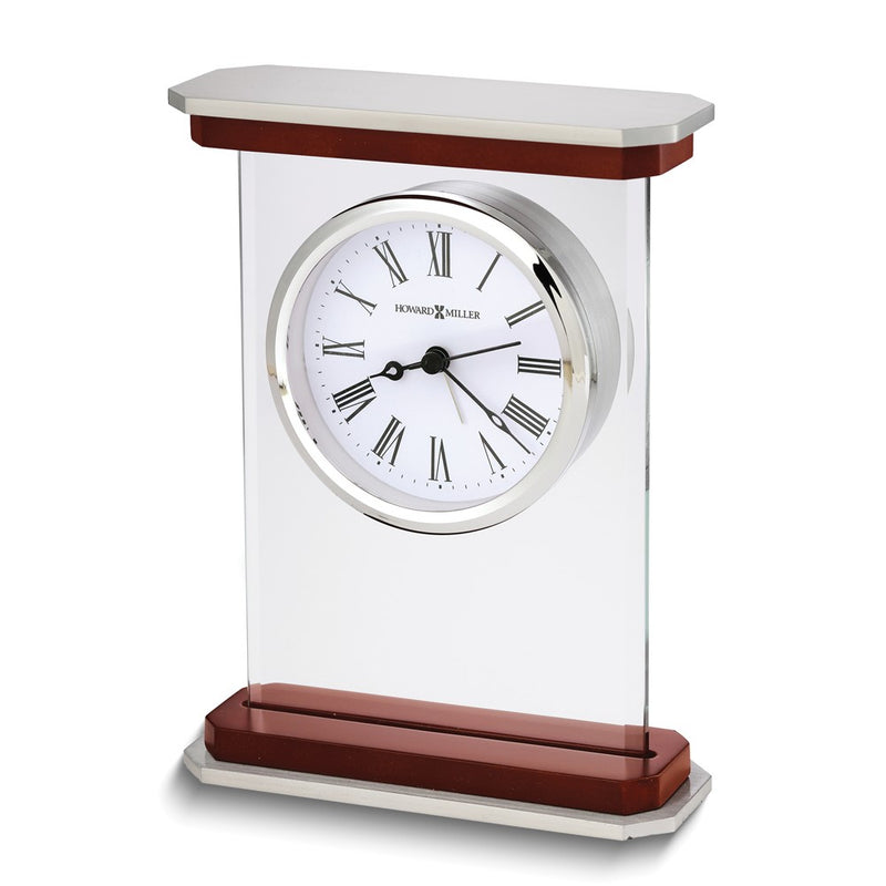 Howard Miller Mayfield Rosewood Finish and Glass Table Alarm Clock with Aluminum Base and Top