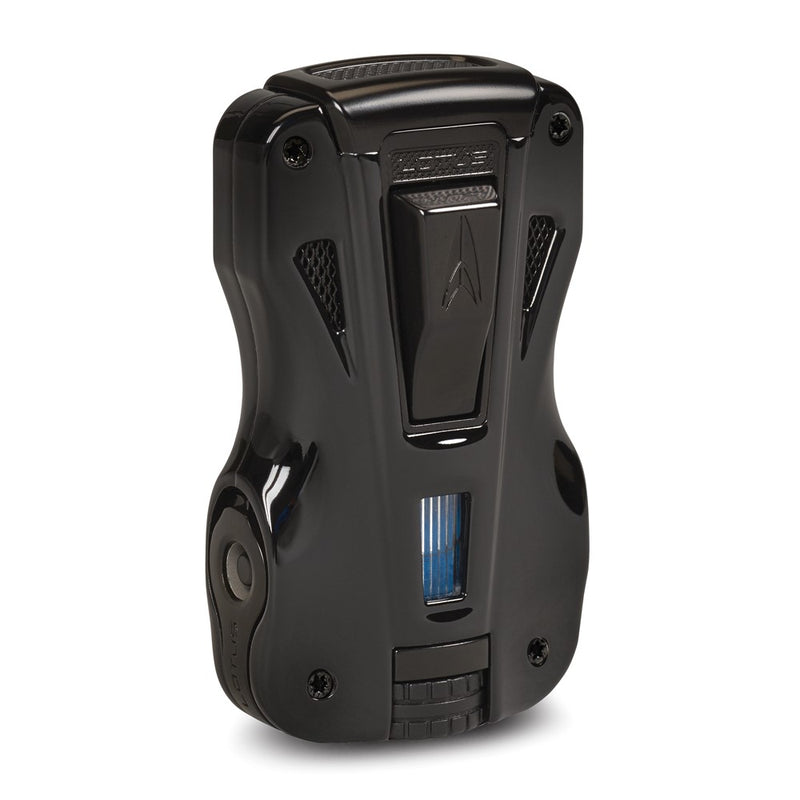 Lotus GT Glossy and Matte Black Double Pinpoint Flame Lighter with 2 Fold-out Cigar Punches