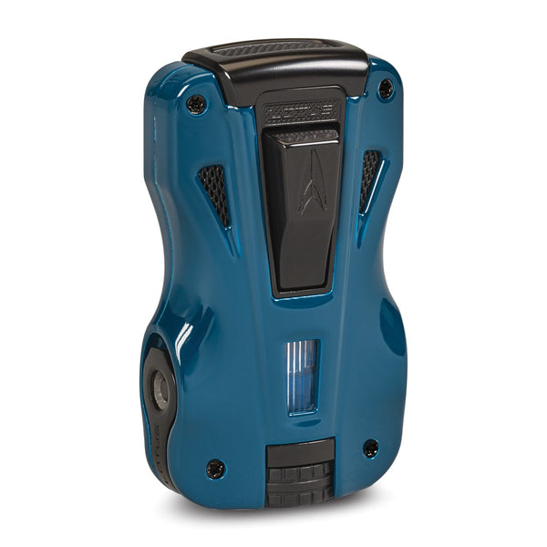 Lotus GT Blue and Matte Black Double Pinpoint Flame Lighter with 2 Fold-out Cigar Punches