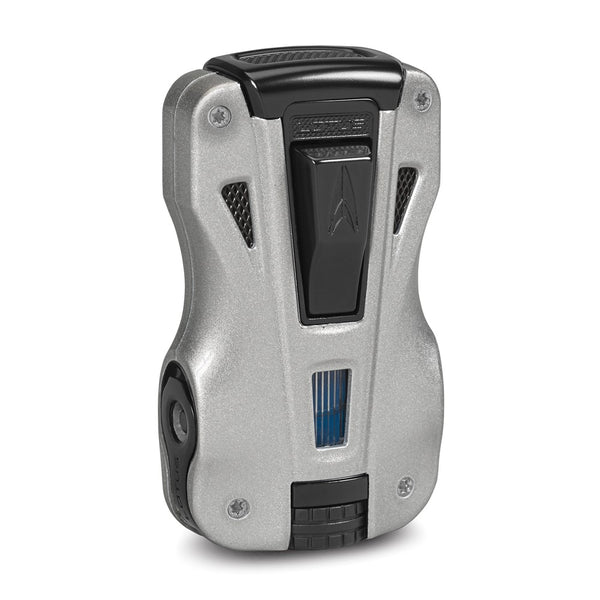 Lotus GT Silver and Matte Black Double Pinpoint Flame Lighter with 2 Fold-out Cigar Punches
