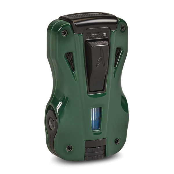 Lotus GT Green and Matte Black Double Pinpoint Flame Lighter with 2 Fold-out Cigar Punches