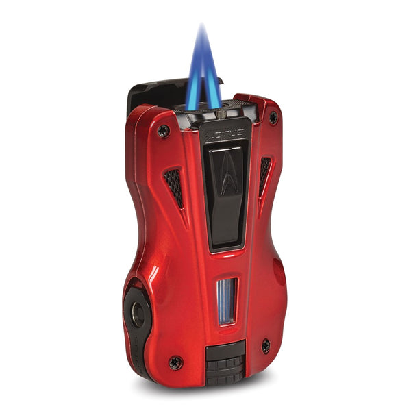 Lotus GT Glossy Red and Matte Black Double Pinpoint Flame Lighter with 2 Fold-out Cigar Punches
