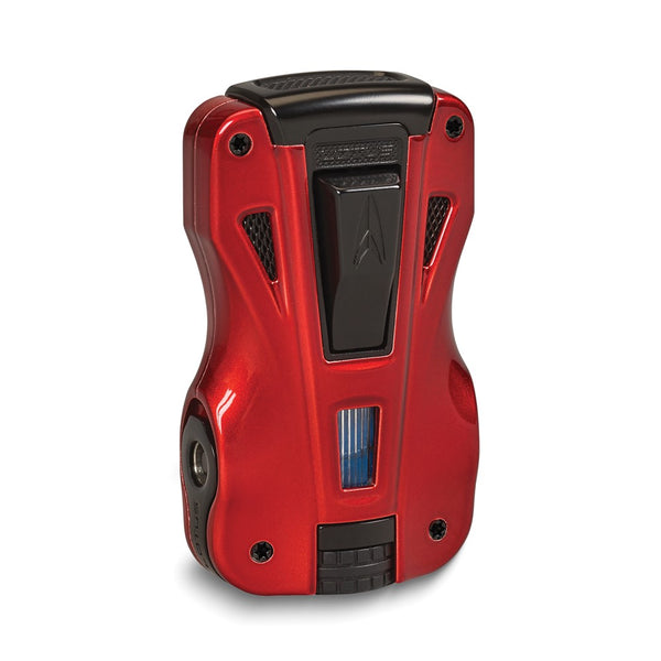 Lotus GT Glossy Red and Matte Black Double Pinpoint Flame Lighter with 2 Fold-out Cigar Punches