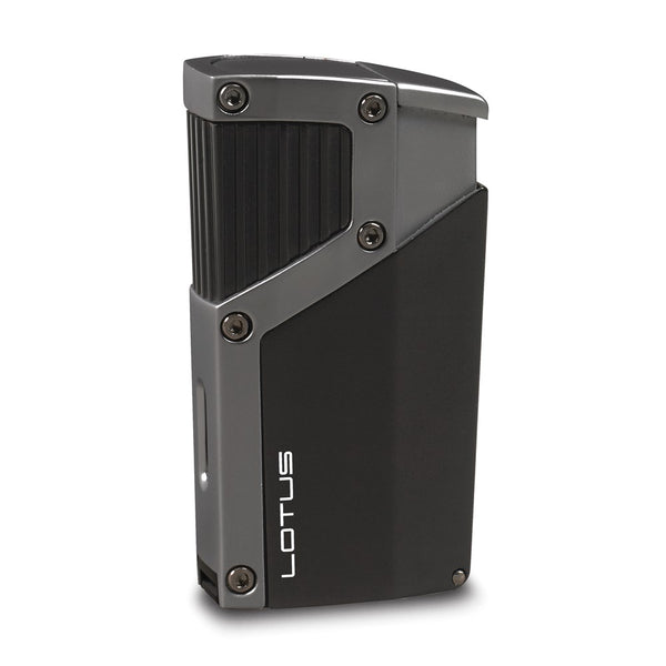 Lotus Czar Black and Gunmetal Quad Pinpoint Flame Torch Lighter with Fold-out 9mm Cigar Punch