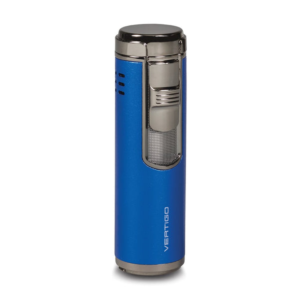 Vertigo Eloquence Blue and Gunmetal Quad Torch Flame Free-Standing Lighter with Fold-out Cigar Punch
