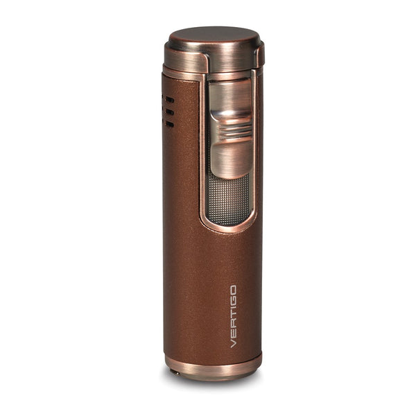 Vertigo Eloquence Brown and Brushed Copper-tone Quad Torch Flame Free-Standing Lighter with Fold-out Cigar Punch