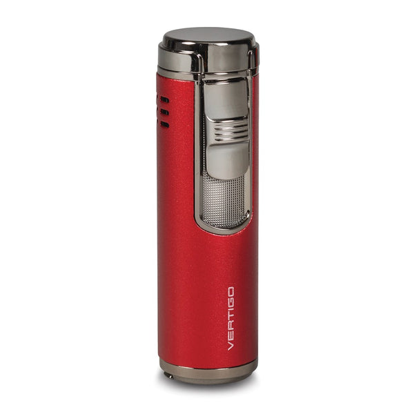 Vertigo Eloquence Red and Gunmetal Quad Torch Flame Free-Standing Lighter with Fold-out Cigar Punch
