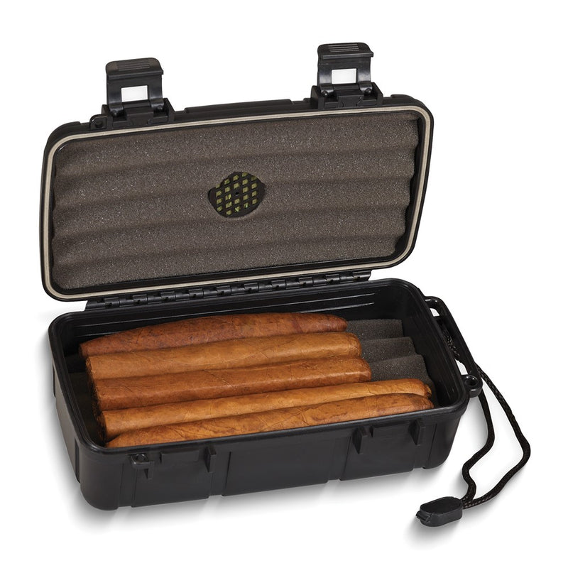 Lotus Watertight and Airtight Impact Resistant 10-Stick Travel Humidor with Built-in Foam Humidifier and Carry Strap