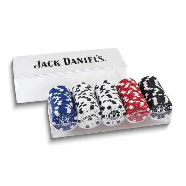 Jack Daniels Set of 100 Clay Poker Chips in Acrylic Case